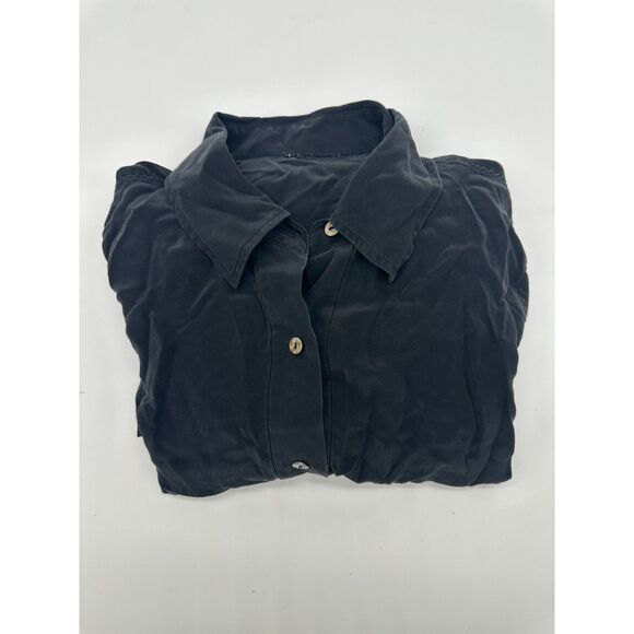 Silk Dress Shirt for Women Sz M* Button Down Bell Sleeves Black - Picture 2 of 6